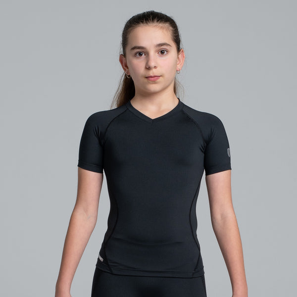 Valour Compression - Girls Black Short Sleeve Top