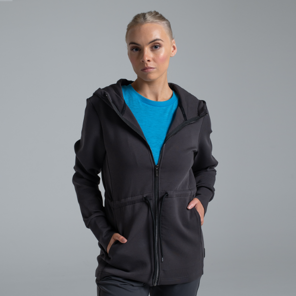 Valour Active Breathe Out Zip Longline Hoodie - Coal