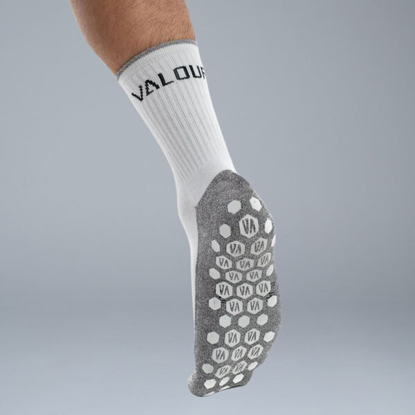 Valour Active Tech Grip Crew Sock - White & Black