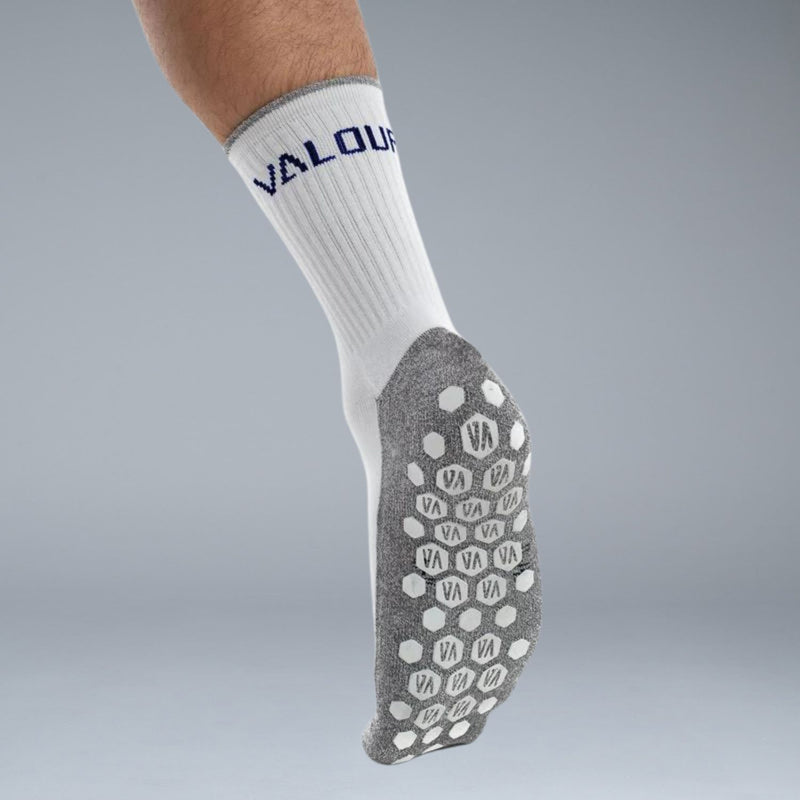 Valour Active Tech Grip Crew Sock - White & Navy