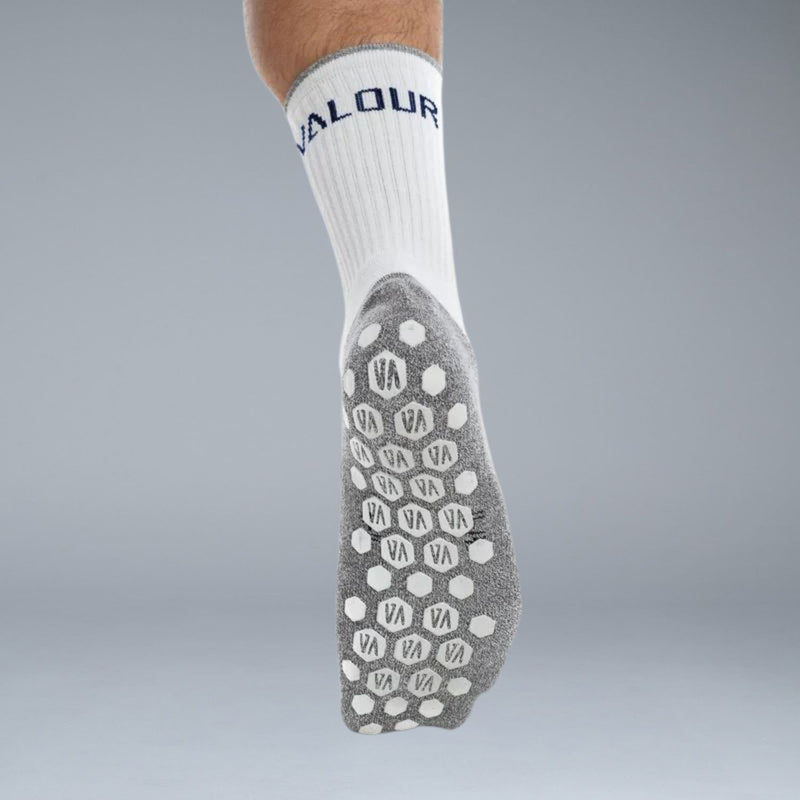 Valour Active Tech Grip Crew Sock - White & Navy