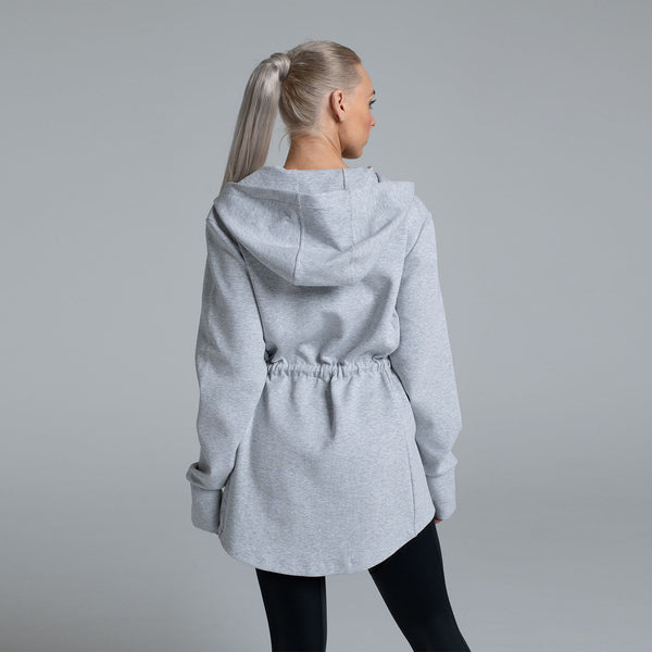 Valour Active Breathe Out Zip Longline Hoodie - Grey Marle