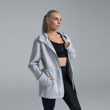 Valour Active Breathe Out Zip Longline Hoodie - Grey Marle